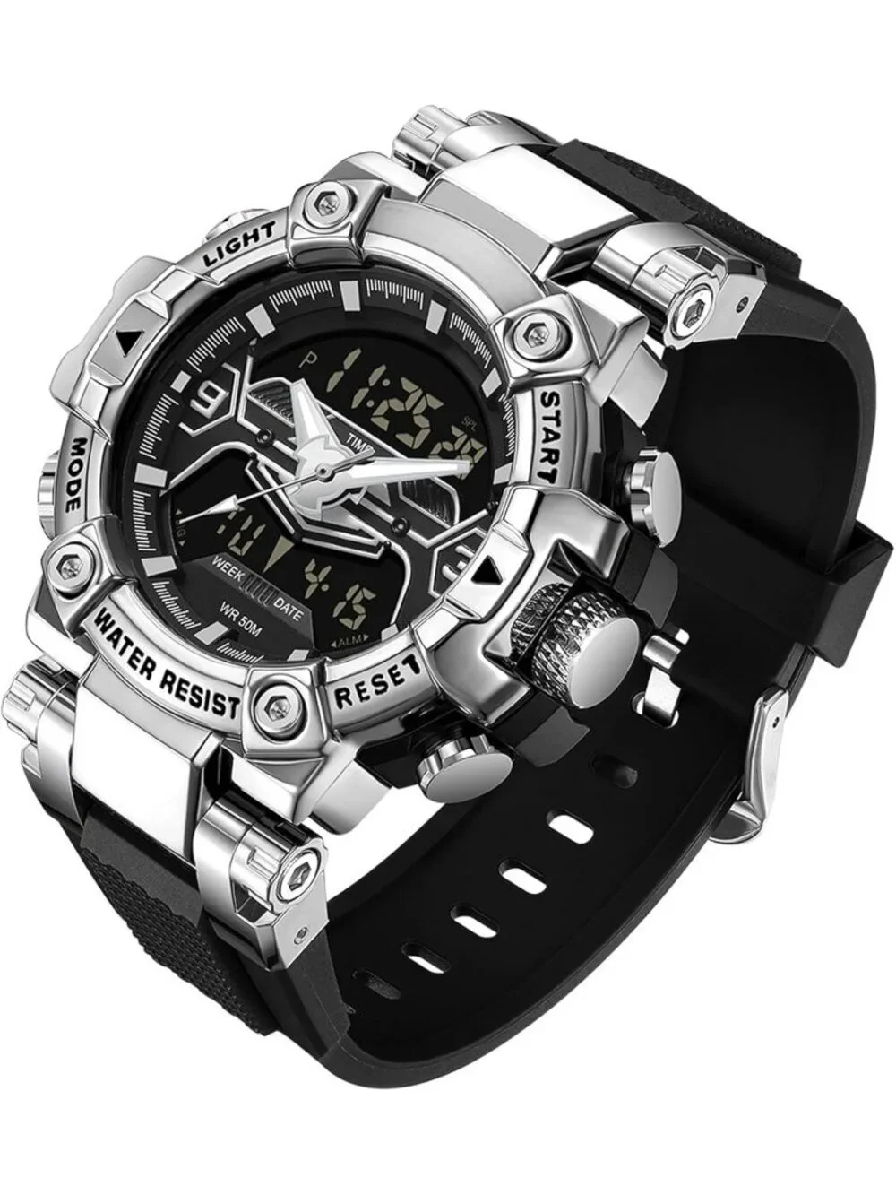 Men's Silver Analog Quartz Cool Designer Hombres Unique Electronics Duty Watch